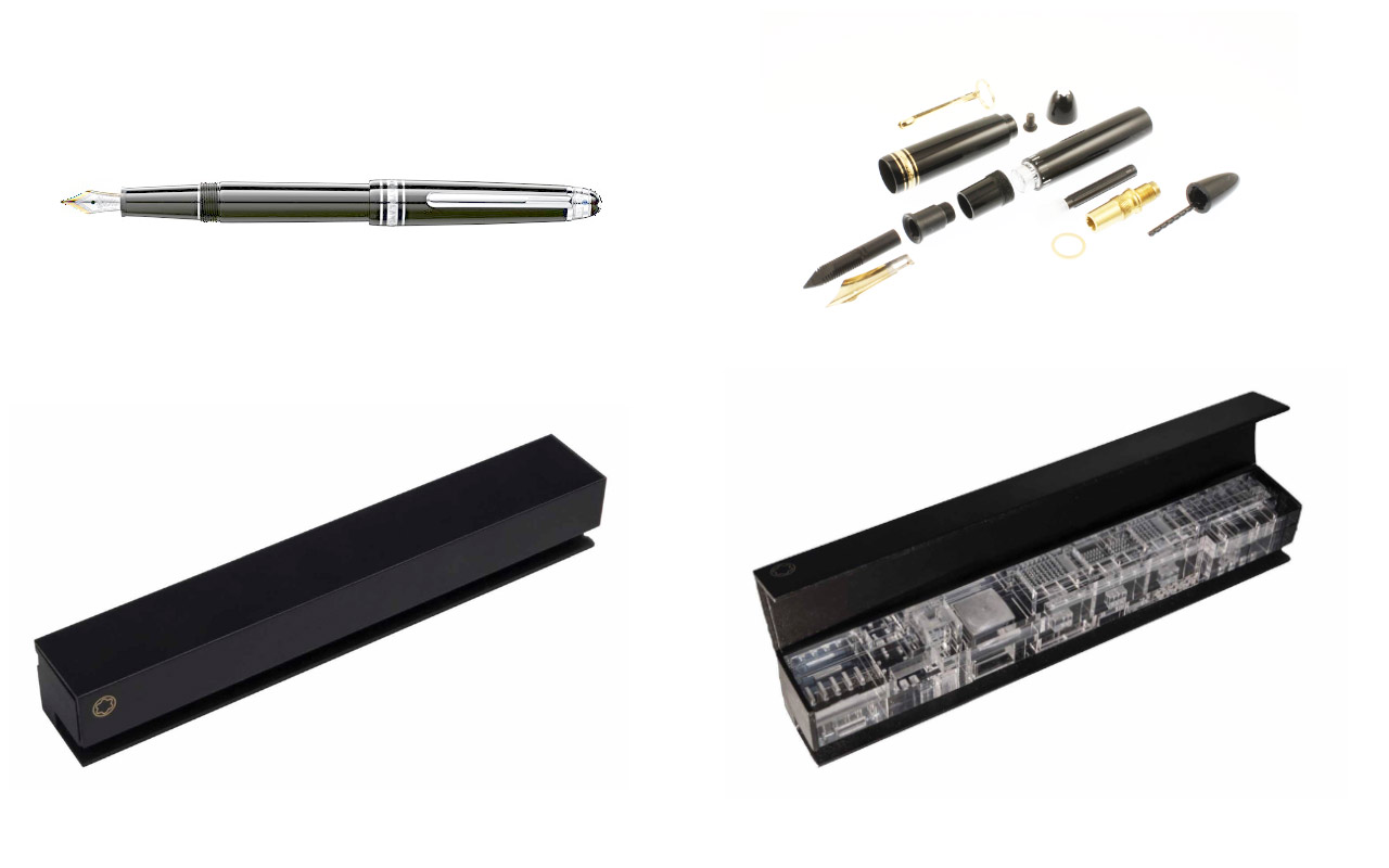 (Atas) Montblanc Meisterstuck Platinum Fountain Pen dan Komponen dalam dari pulpen / Montblanc / Office Junky / Hepworth Dixon (Bawah) Montblanc Haus, Office Model / Nieto Sobejano Arquitectos / Archdaily