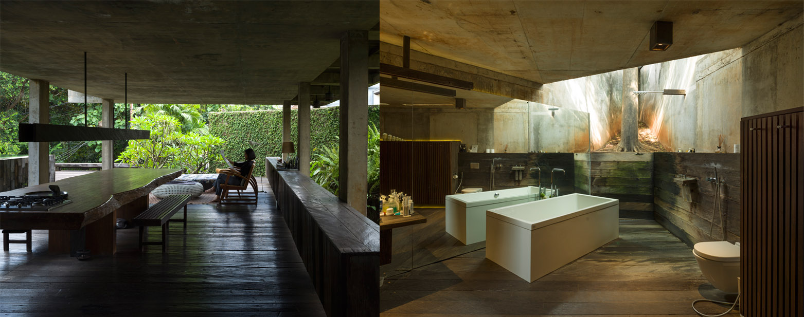 (Kiri-Kanan) Ruang komunal di lantai satu dan kamar mandi di AM Residence / Cemal Emden / Aga Khan Trust for Culture