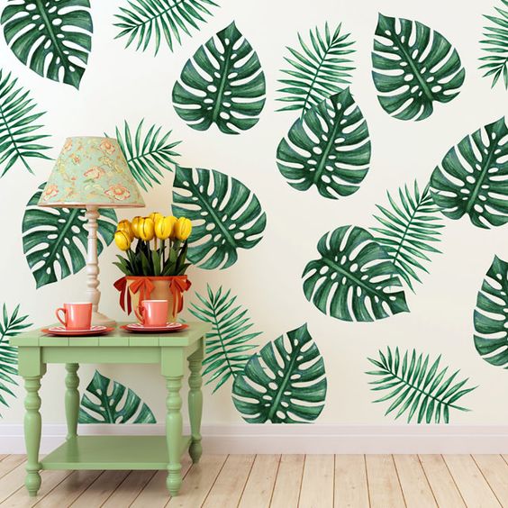 Wallpaper motif daun Monstera