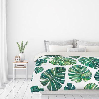 bed cover dengan corak Monstera