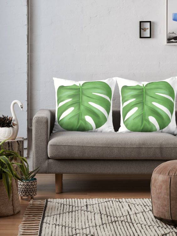 lukisan Monstera di bantal