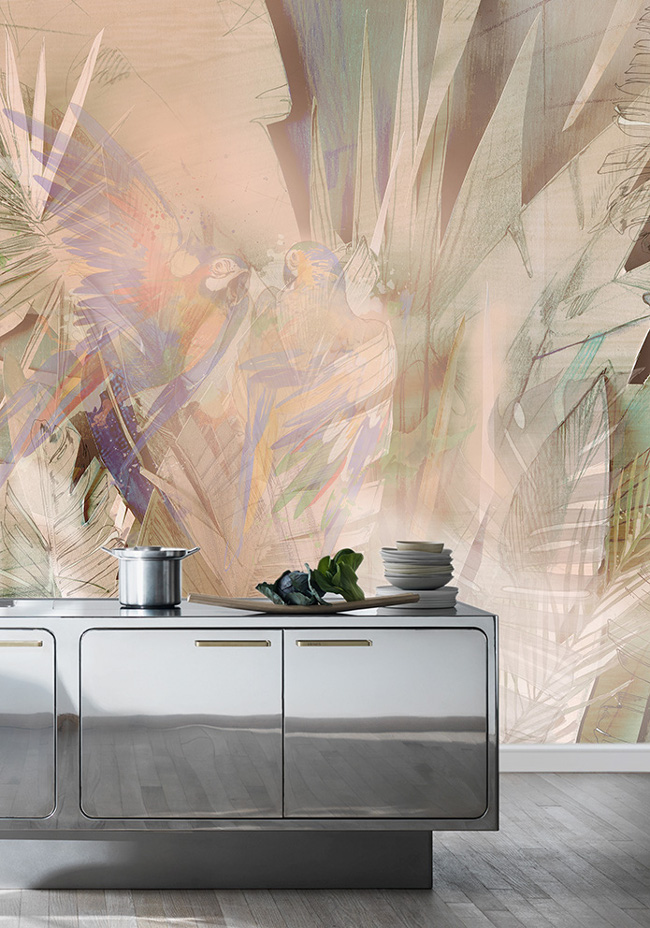 Paduan floral dan fauna pada wallpaper