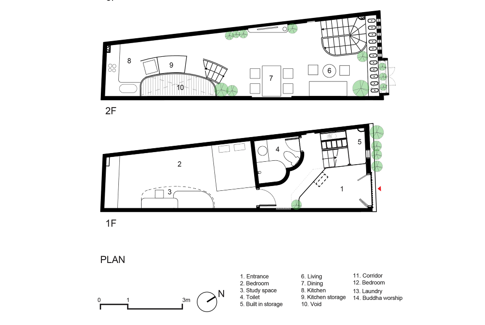 Denah rumah minimalis split-level karya Moon House